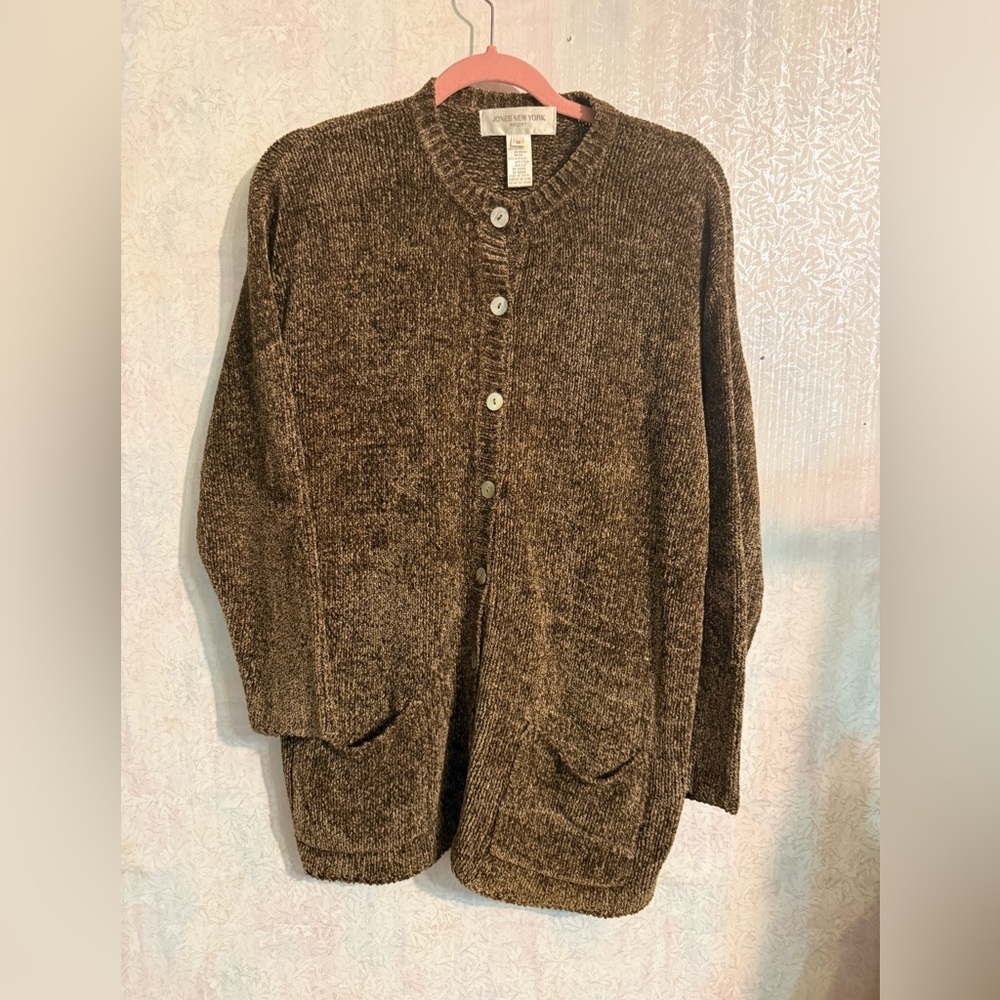 Jones New York Women’s Cardigan in Rich Brown, Soft and Cozy,‎ Cottagecore, Sz M